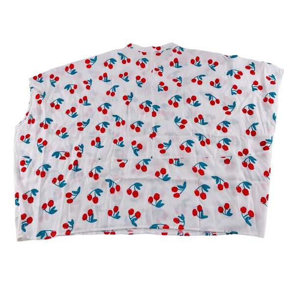 Jodifl Cherry Print Blouse Medium M White Red & Blue Short Sleeve Lightweight Wo - Picture 5 of 6